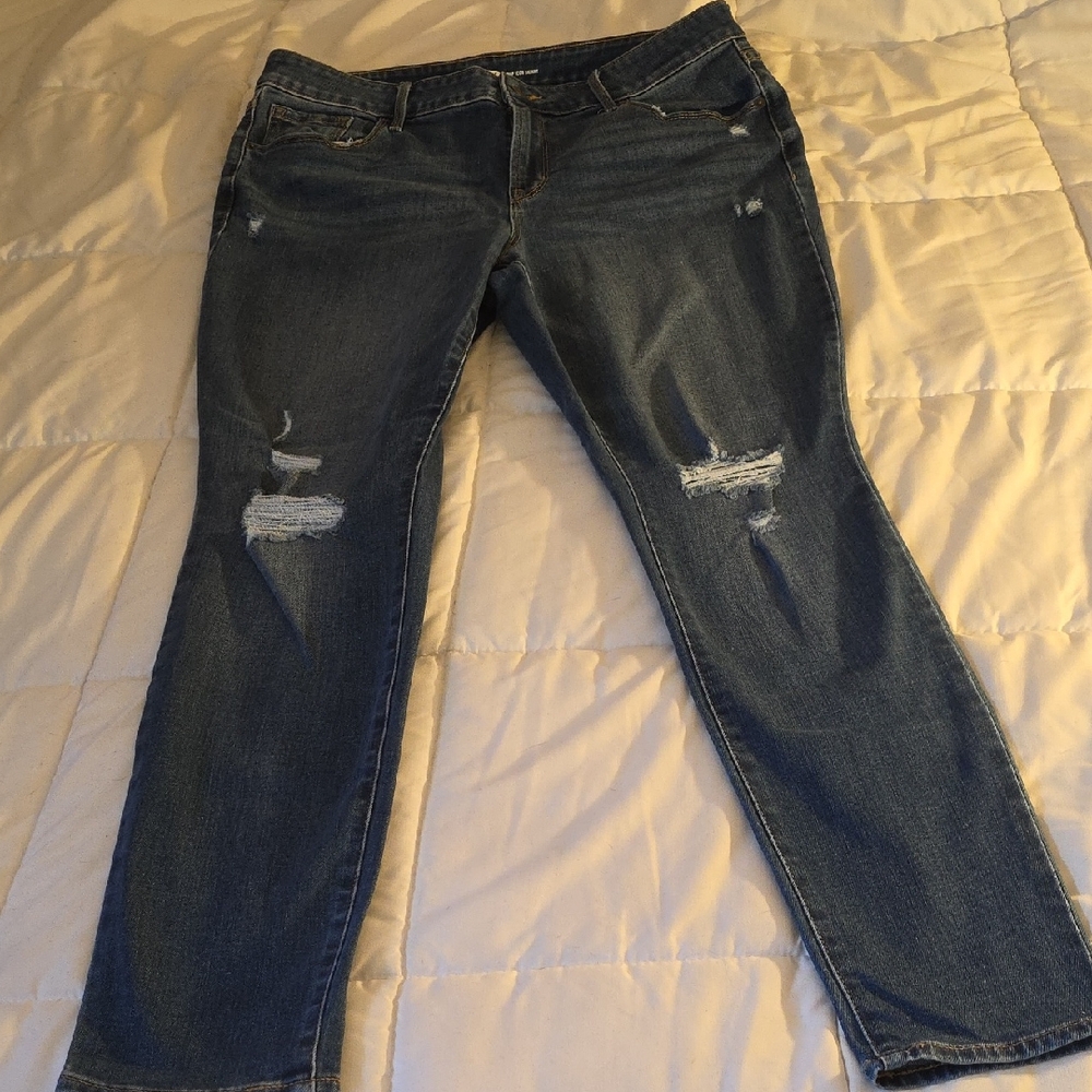 Old Navy Blue Pop Icon Skinny Jeans with Modern Distressing Size 14